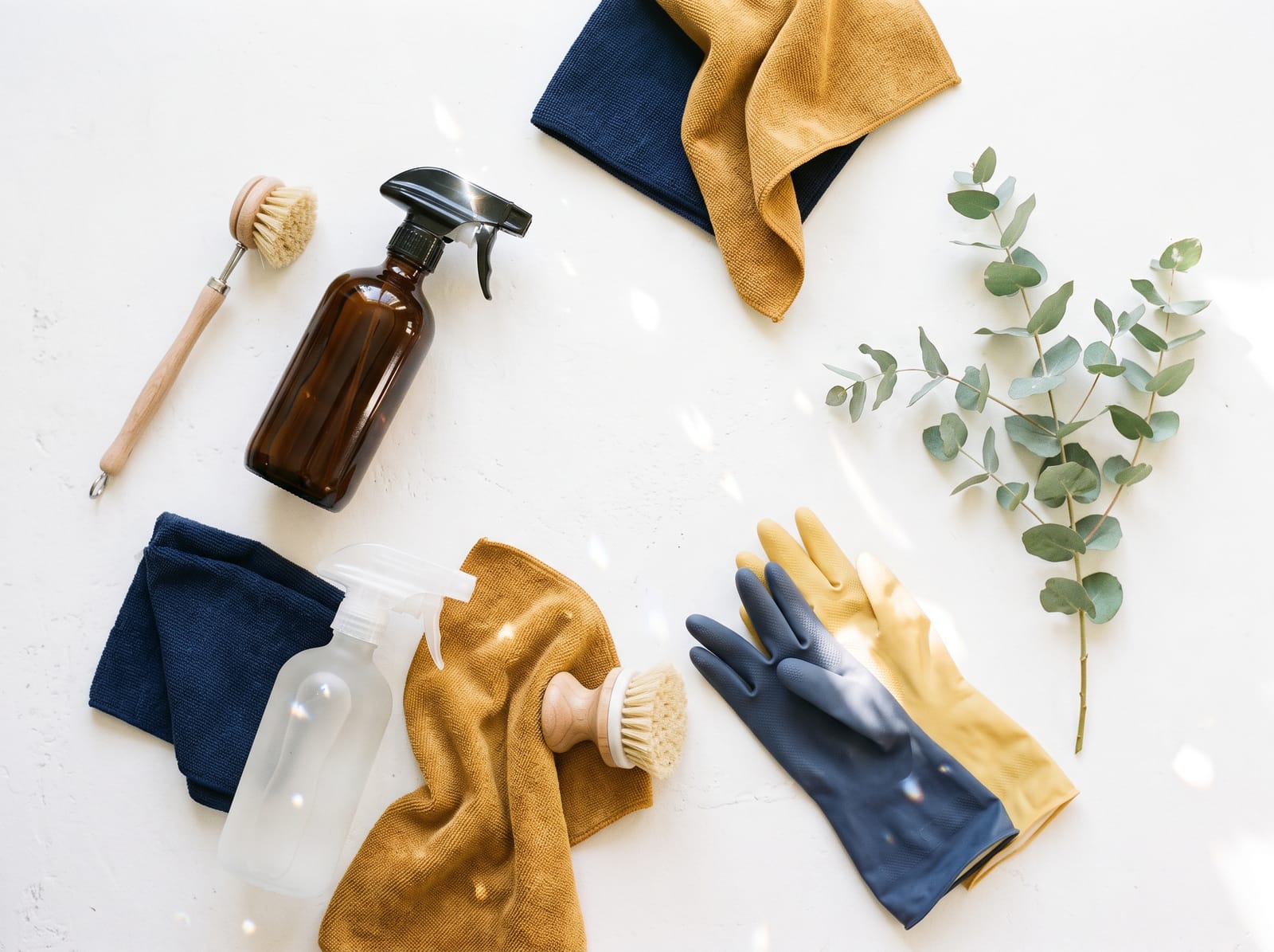 Professional cleaning supplies in navy and gold